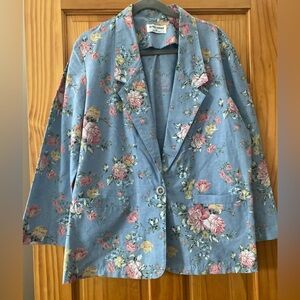 Vintage Made In USA Alfred Dunner Floral Blazer Cottagecore Blue Jacket Size 14